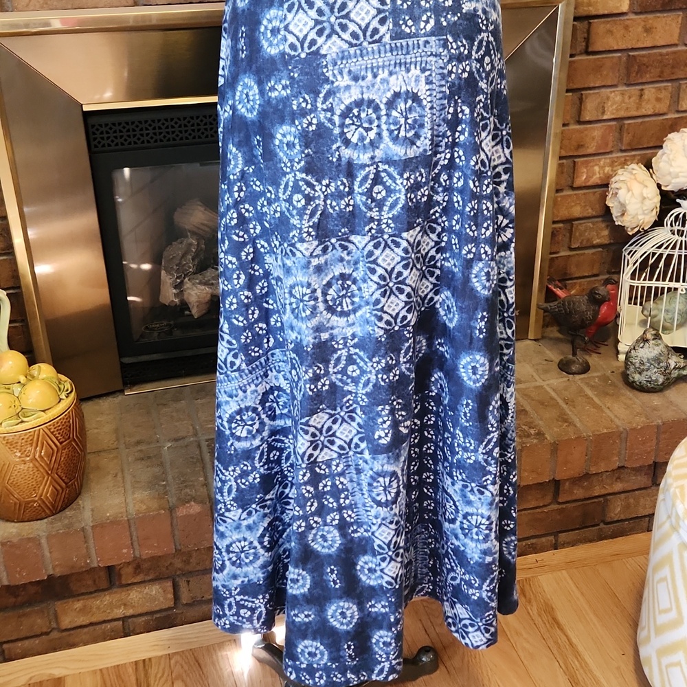 Chaps Blue and White Maxi Dress 100% Cotton Summer Dress Flowy Spring Easter - Picture 8 of 16